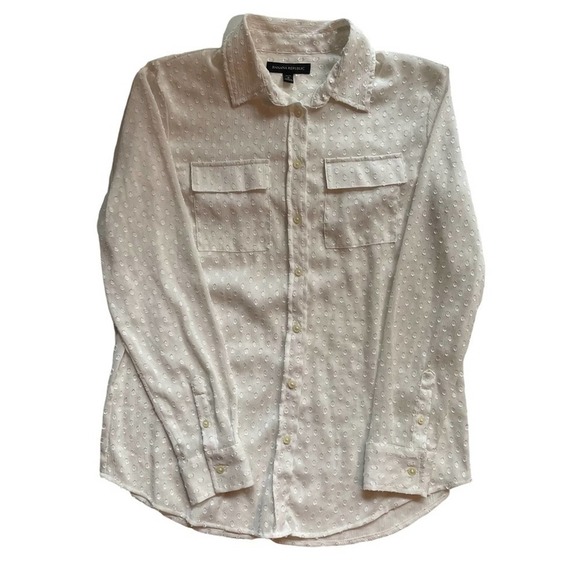Banana Republic Button Down Shirt White Ivory Petite Size Small Sheer Polka Dot - Picture 6 of 8